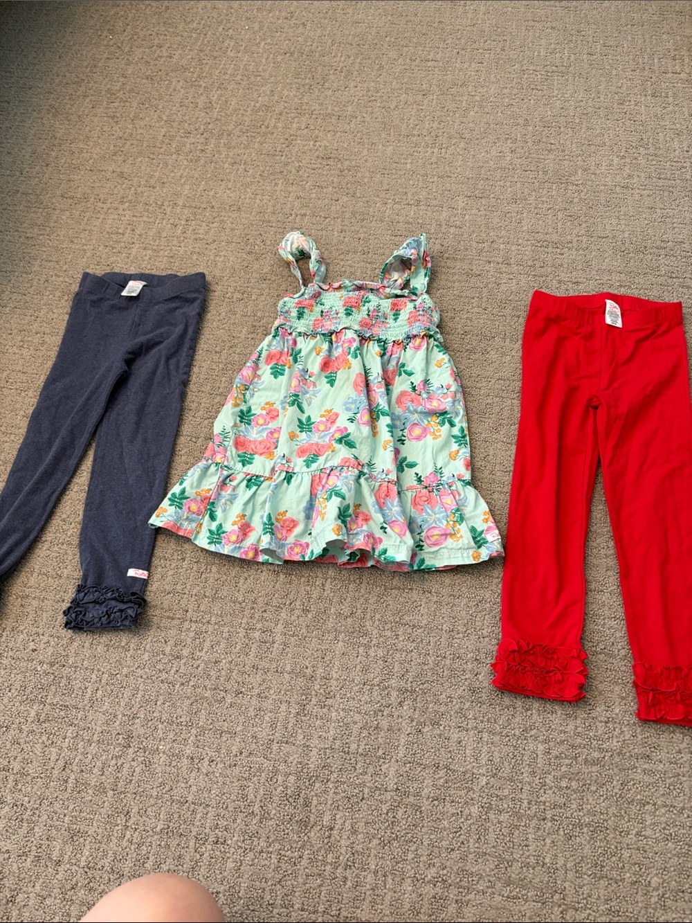 Ruffle Butts size 4-5TFloral Mint Pink Green Sundress, Navy and Red Leggings